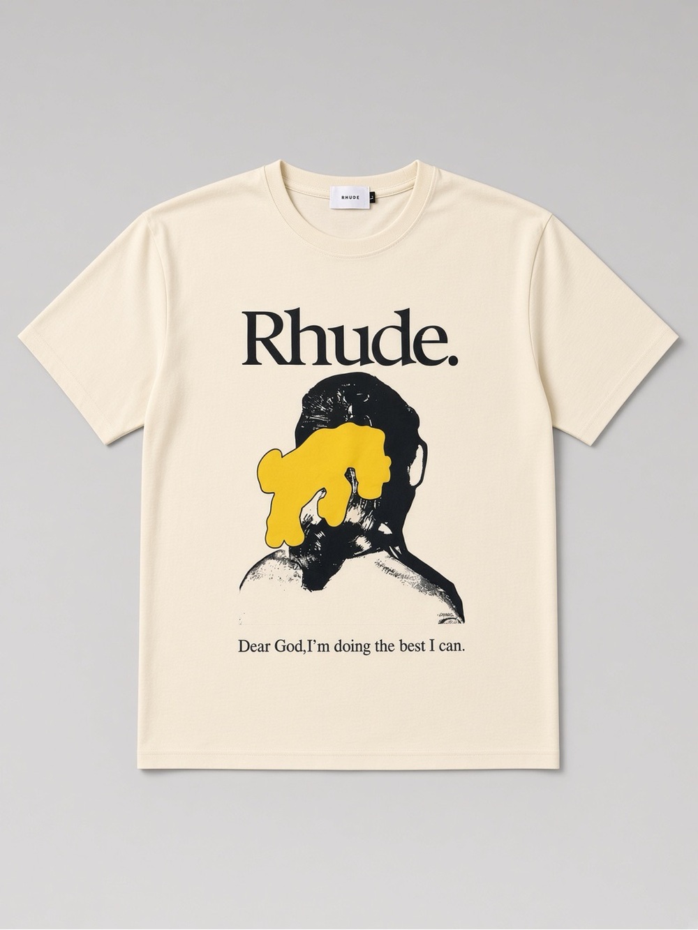 Rhude Cream Short-Sleeve Logo Tee with Yellow Accent